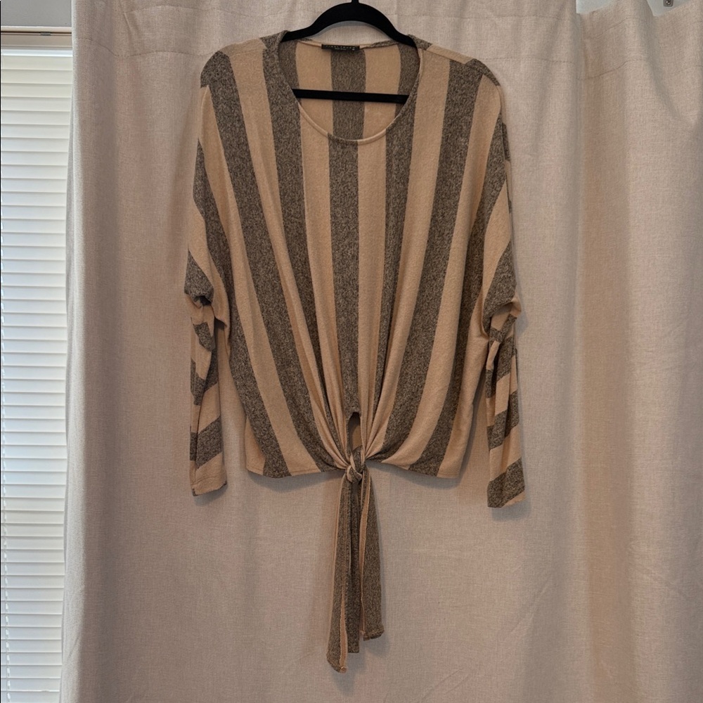 Red Dress Boutique Striped Tie-Front Sweater - Tan and Brown M